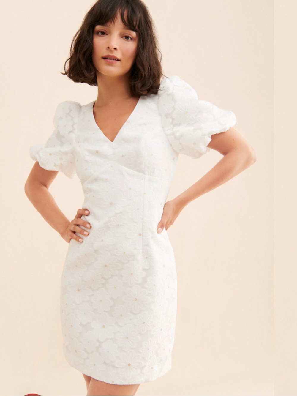 New Lilly Pulitzer Citra Floral Embroidered puff Sleeve Sheath Dress White 8